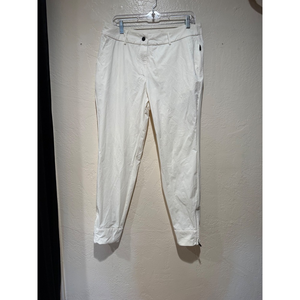 Hiverlay Womens XL Off White Nylon Spandex Stretch Ankle Zip Tapered Pants Cream